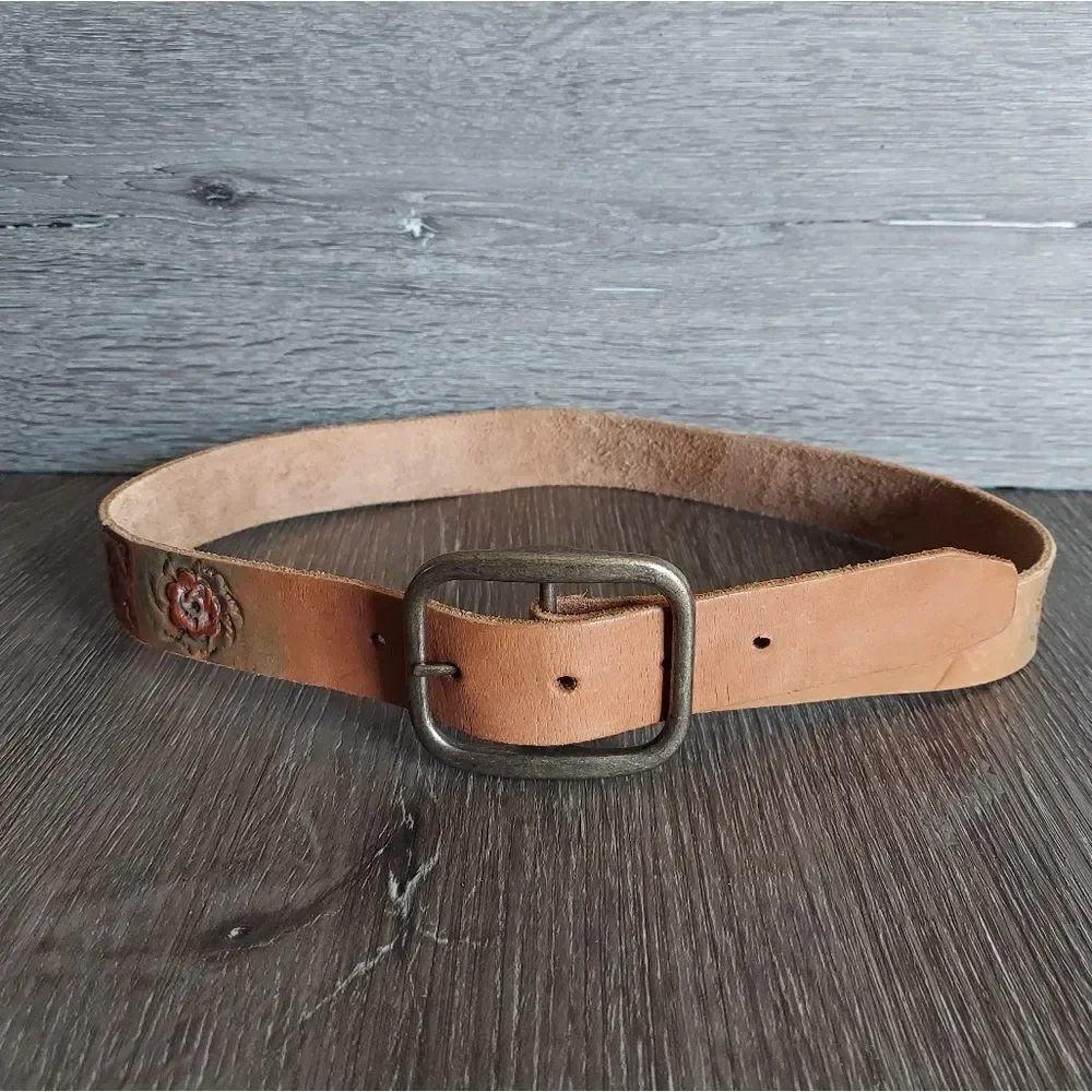 Vintage Tooled Leather Belt Customized 